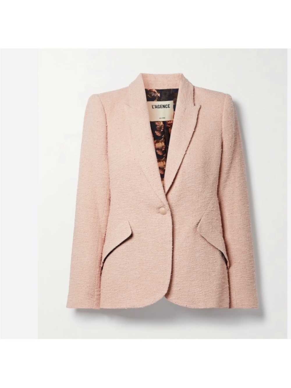 L'AGENCE Pale Pink Bouclé Single-Button Blazer